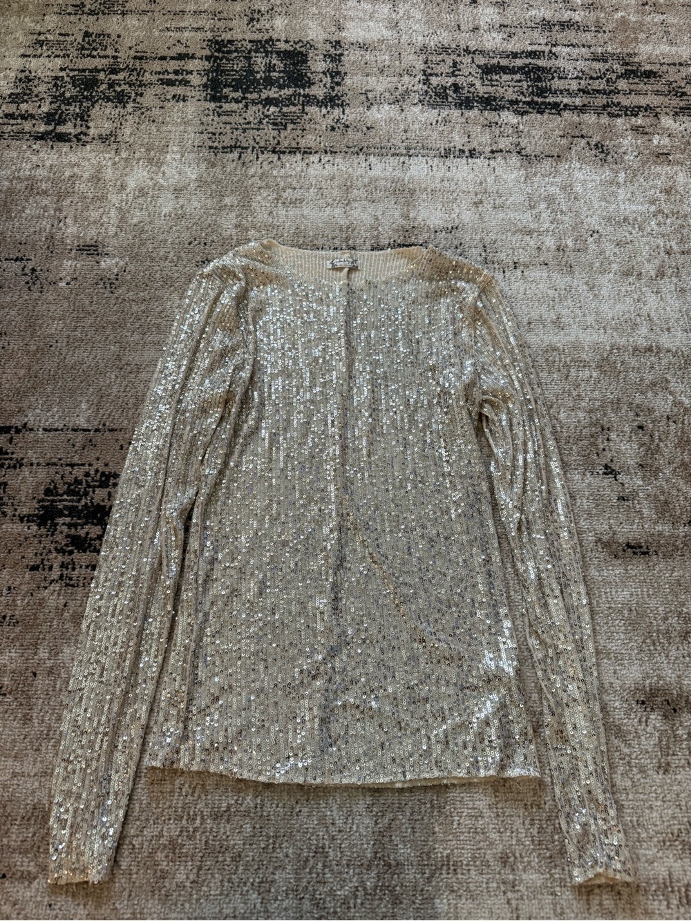 Free People Sequin Long-Sleeve Crewneck Top - Silver